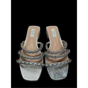 STEVEN NEW YORK SILVER LEATHER SANDALS